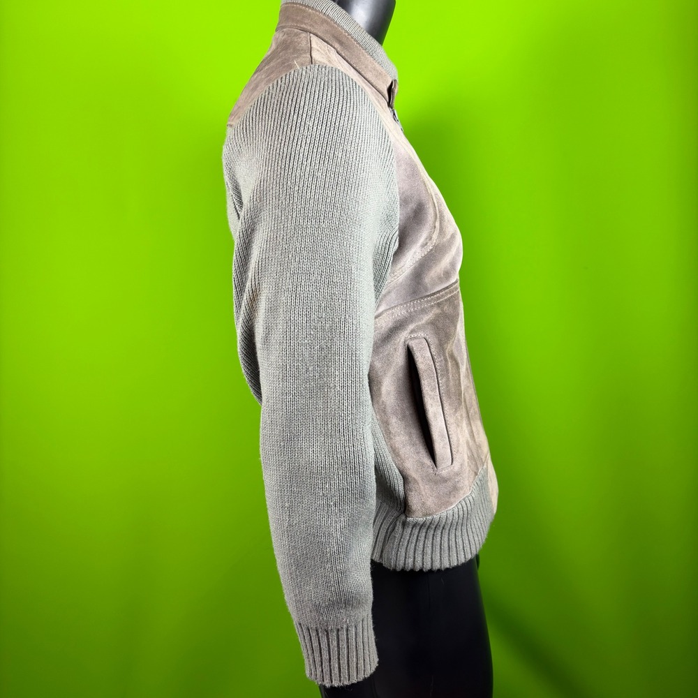 Vintage 80s Alvin Josef Suede Leather Knit Sleeve Bomber Jacket Gray Medium M - Picture 5 of 10